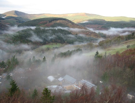 Looking down at the CAT site on a misty day