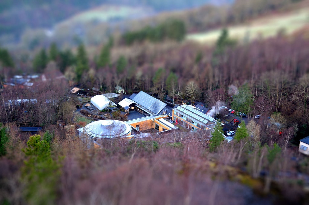 aerial view of the WISE building and visitors centre