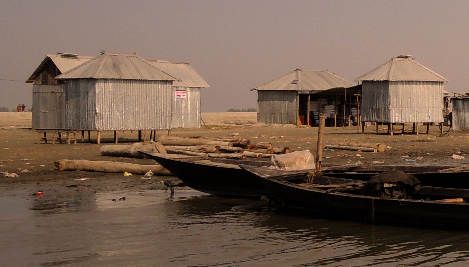 Shelters on the Brahmaputra River in Bangladesh.