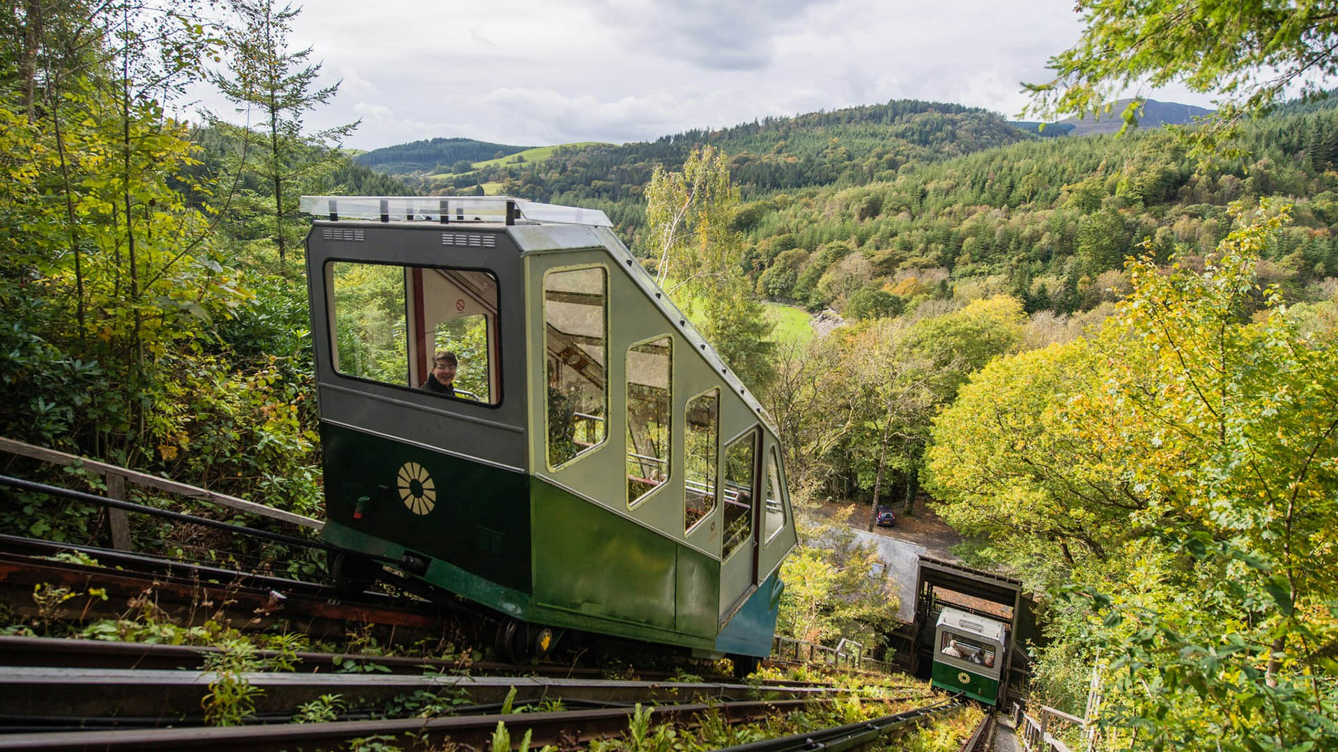 Person travelling in our water-balanced funicular railway