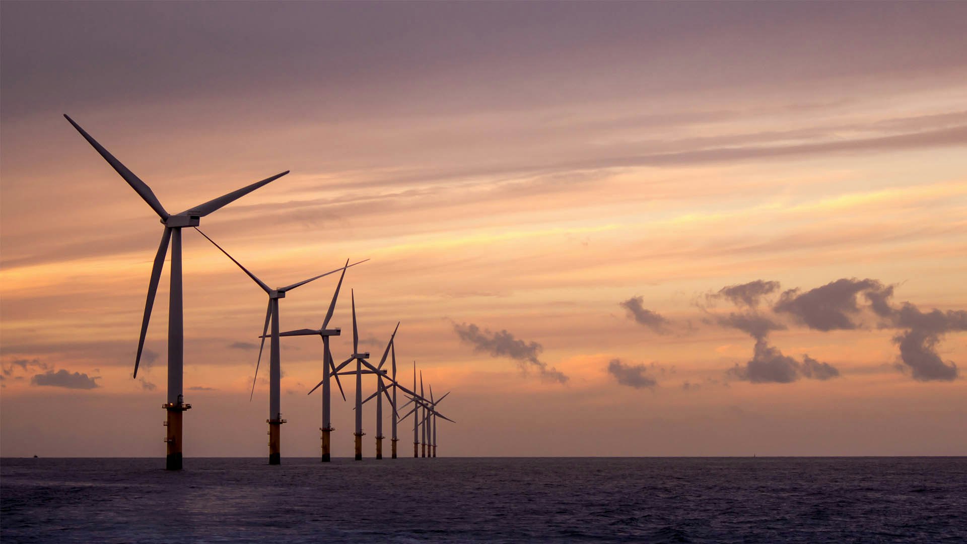 Offshore wind turbines at dawn