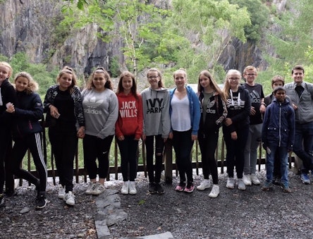 school group on the quarry trail