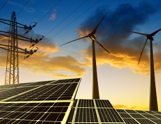 wind turbine, pv panels and power lines