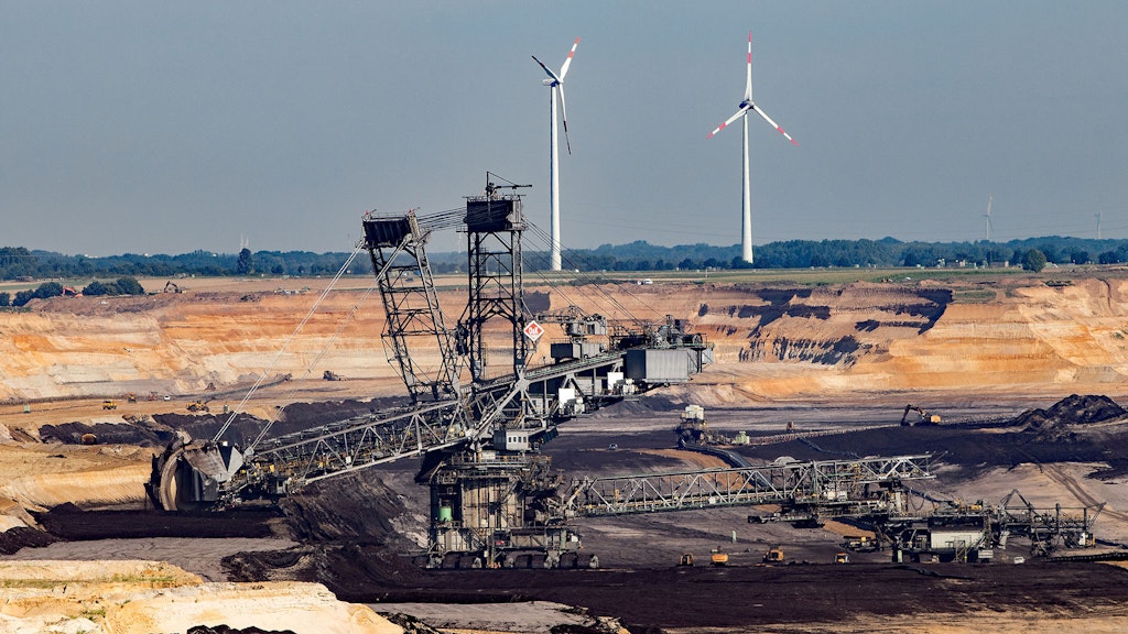 Wind turbines and open cast coal mine