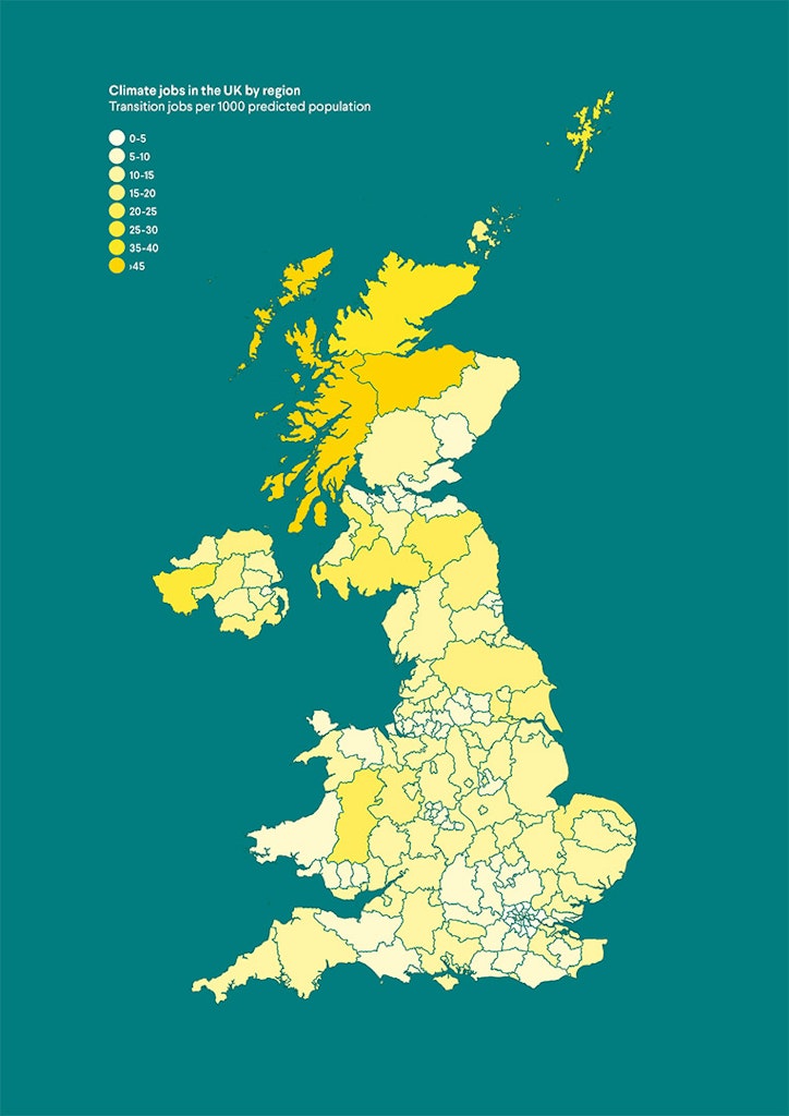Climate jobs in the UK by region 