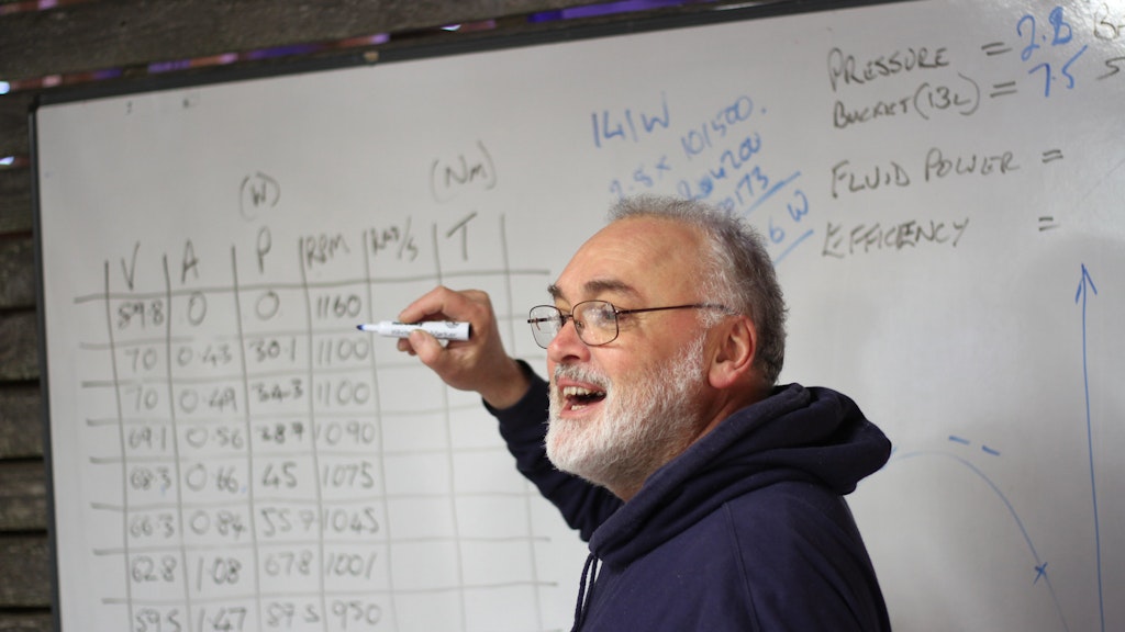 DR Alan Owen calculating efficiencies of a micro-hydro system