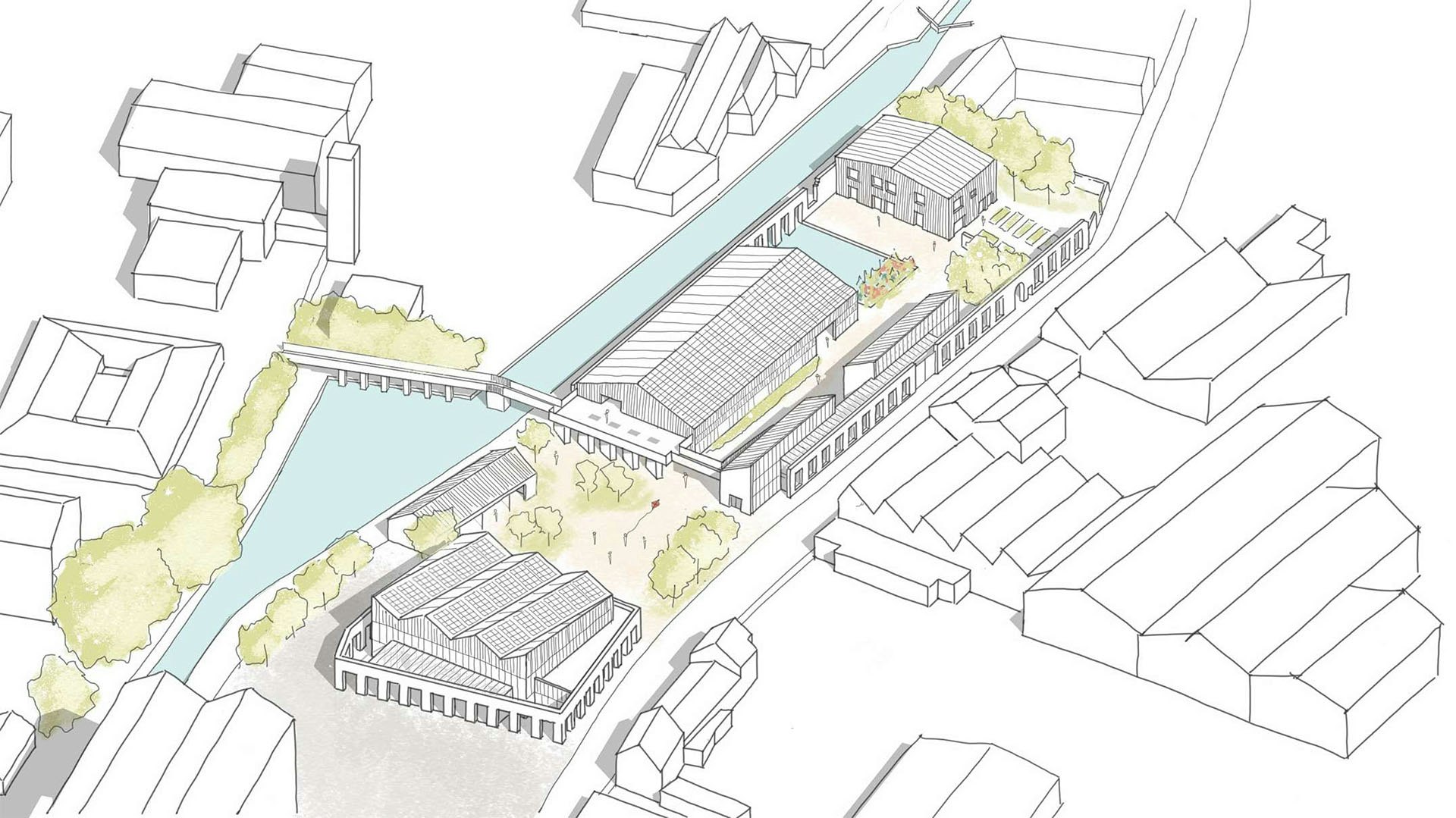Architects sketch for the Green Building Store in Slaithwaite